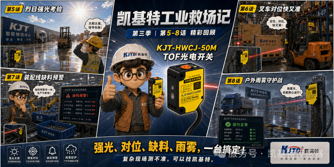 凯基特工业救场记|KJT-HWCJ-50M TOF光电开关 :强光、对位、缺料、雨雾,一个个稳住! 凯基特工业救场记|KJT-HWCJ-50M TOF光电开关 :强光、对位、缺料、雨雾,一个个稳住!